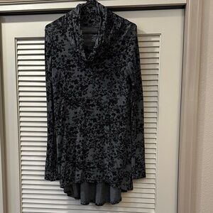 Cuddl Duds Tunic Cowl Neck Long Sleeve Black & Gray